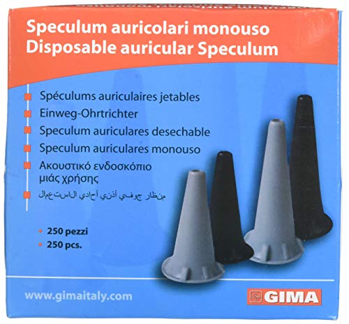 GIMA ref 31487 Auriculares Speculum desechables, Ø 2.5 mm, sin latex, color negro, compatibles con otoscopios profesionales de serie"mini", disponible en 250 unidades