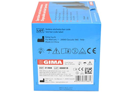GIMA ref 31488 Auriculares Speculum desechables, Ø 4 mm, sin latex, color negro, compatibles con otoscopios profesionales de serie"mini", disponible en 250 unidades