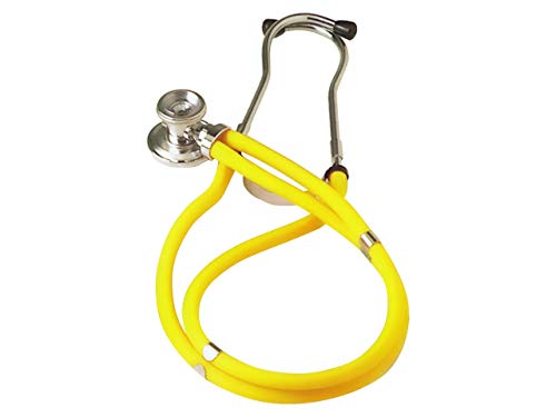 GIMA ref 32584 Estetoscopio Duofono Jotarap Sprague Rappaport, lira, amarillo, 56cm, doble cabeza, latex free, 5 instrumentos en 1, kit de accesorios con 3 campanas, membranas y olivas de recambio