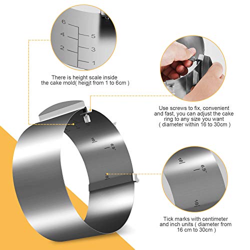 Gimars- Molde Redondo Ajustable para Tarta Pastel, Aros para Emplatar, Anillo de Pastel Acero Inoxidable, Herramientas de Hornear, Utensilios de Molde Pastelería Herramientas