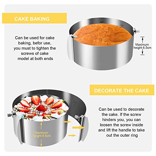 Gimars- Molde Redondo Ajustable para Tarta Pastel, Aros para Emplatar, Anillo de Pastel Acero Inoxidable, Herramientas de Hornear, Utensilios de Molde Pastelería Herramientas