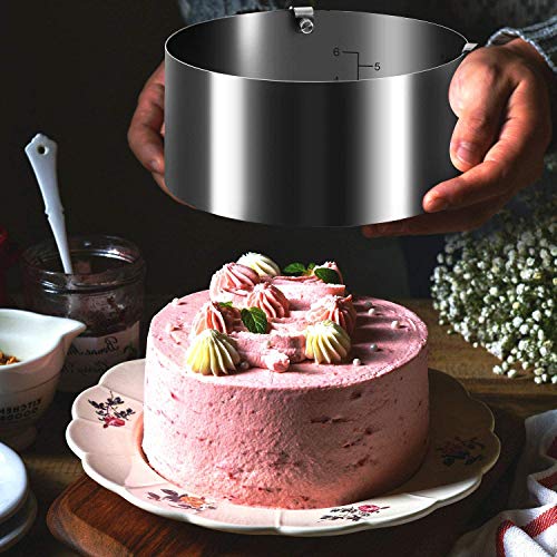 Gimars- Molde Redondo Ajustable para Tarta Pastel, Aros para Emplatar, Anillo de Pastel Acero Inoxidable, Herramientas de Hornear, Utensilios de Molde Pastelería Herramientas