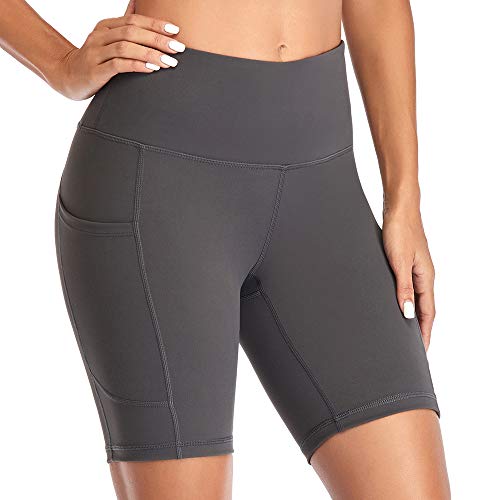 Gimdumasa Pantalones Cortos Deporte Mujer Cintura Alta Shorts Leggins Pantalones Cortos de Yoga para Correr Gym Fitness Mallas Deportivos con Bolsillos Laterales GI371
