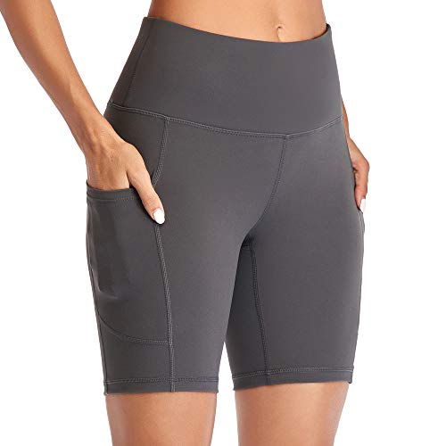 Gimdumasa Pantalones Cortos Deporte Mujer Cintura Alta Shorts Leggins Pantalones Cortos de Yoga para Correr Gym Fitness Mallas Deportivos con Bolsillos Laterales GI371