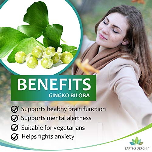 Ginkgo Biloba 6000mg - Extracto de la Hoja del Ginkgo - Para Hombres y Mujeres - Apto Vegetarianos - 120 Pastillas (Suministro Para 4 Meses) de Earths Design