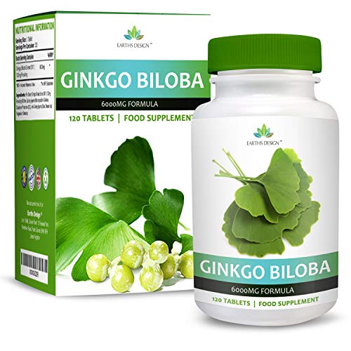 Ginkgo Biloba 6000mg - Extracto de la Hoja del Ginkgo - Para Hombres y Mujeres - Apto Vegetarianos - 120 Pastillas (Suministro Para 4 Meses) de Earths Design