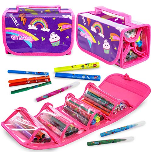 GirlZone Regalos para Niñas - Estuche Enrollable Rotuladores - Estuche Enrollable - 38 Rotuladores Perfumados - Scented Pens - Set de Papelería - Regalo Niña 3 a 12 Años