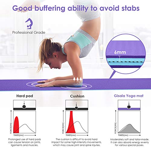 GISALA Esterilla Yoga Antideslizante, Esterilla Deporte Antideslizante TPE de Material Natural con Bolsa y Cuerda, Yoga Mat de 183x61cm, 6mm de Grosor, No tóxico, para Pilates,Fitness (Violeta- Azul)