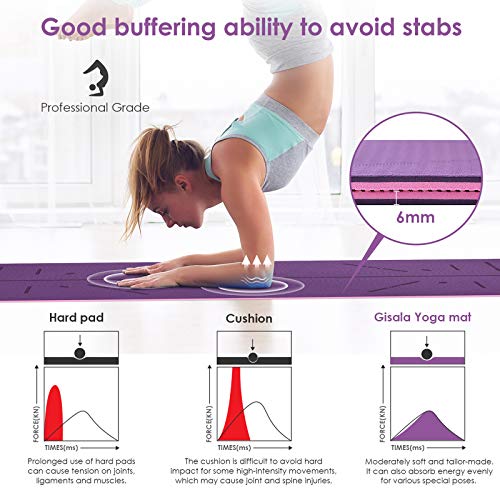 GISALA Esterilla Yoga, Esterilla Deporte Antideslizante Ecológica y 100% Natural de 183x65cm, 6mm de Grosor, No tóxico, para Pilates,Fitness (Violet)