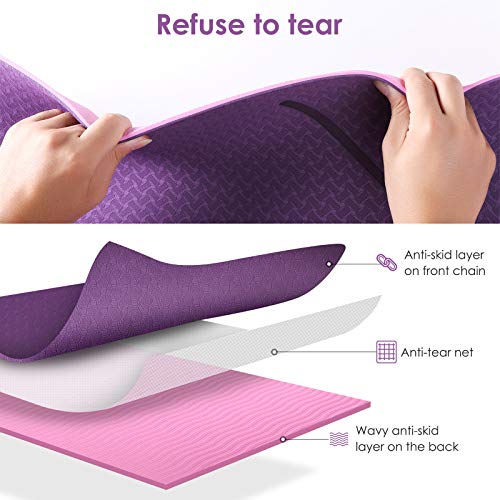 GISALA Esterilla Yoga, Esterilla Deporte Antideslizante Ecológica y 100% Natural de 183x65cm, 6mm de Grosor, No tóxico, para Pilates,Fitness (Violet)