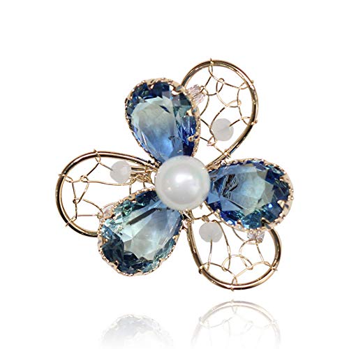 GJongie Broche Broches para Mujer Broches Broche De Flores De Cristal Clásico Salvaje Shaw Hebilla Ramillete Hembra - Azul Cumpleaños Fiesta De Navidad Regalo De Bodas