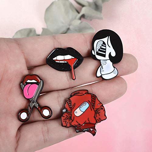 GJongie Broche Broches Pill Eyeliner Lengua Labios Pines De Esmalte Reloj Retorcido Broches De Niña Camisa De Mezclilla Pin De Solapa Bolsa Punk Joyería Fresca Regalo para Amigos-Lengua