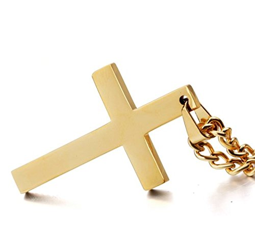 Gkmamrg Colgante de Cruz de Acero Inoxidable con Cadena de 55 cm para Hombre y Mujer, Plata (Dorado) (Oro (Grande))
