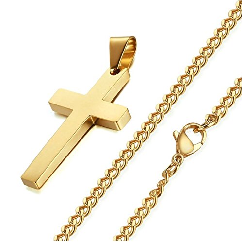 Gkmamrg Colgante de Cruz de Acero Inoxidable con Cadena de 55 cm para Hombre y Mujer, Plata (Dorado) (Oro (Grande))