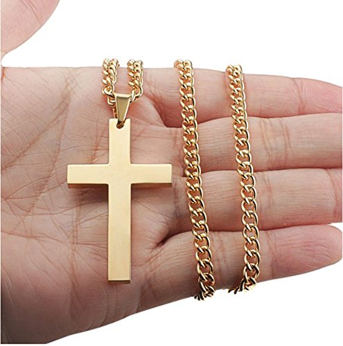 Gkmamrg Colgante de Cruz de Acero Inoxidable con Cadena de 55 cm para Hombre y Mujer, Plata (Dorado) (Oro (Grande))
