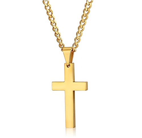 Gkmamrg Colgante de Cruz de Acero Inoxidable con Cadena de 55 cm para Hombre y Mujer, Plata (Dorado) (Oro (Grande))