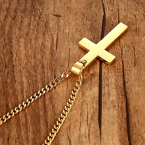 Gkmamrg Colgante de Cruz de Acero Inoxidable con Cadena de 55 cm para Hombre y Mujer, Plata (Dorado) (Oro (Grande))