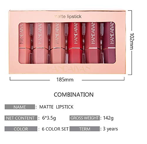 GL-Turelifes Paquete de 6 lápices labiales mate Kit de lápiz labial rojo aterciopelado Impermeable Suavizado de larga duración Taza antiadherente Labios de colores atractivos