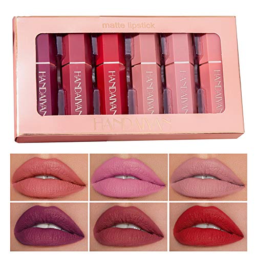 GL-Turelifes Paquete de 6 lápices labiales mate Kit de lápiz labial rojo aterciopelado Impermeable Suavizado de larga duración Taza antiadherente Labios de colores atractivos