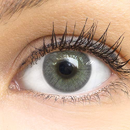GLAMLENS lentillas de color -gris Jasmine Dark Grey + contenedor. 1 par (2 piezas) - 90 Días - Sin Graduación - 0.00 dioptrías - blandos - Lentes de contacto grises de hidrogel de silicona