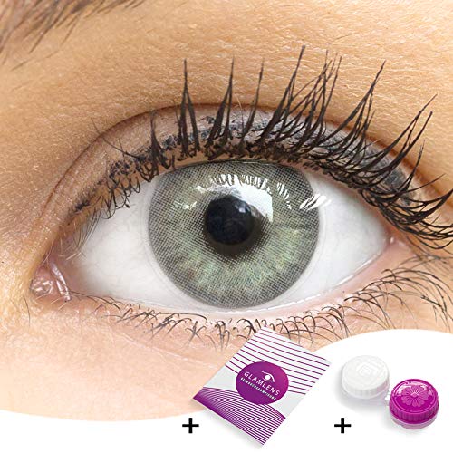 GLAMLENS lentillas de color -gris Mailand Grey + contenedor. 1 par (2 piezas) - 90 Días - Sin Graduación - 0.00 dioptrías - blandos - Lentes de contacto grises de hidrogel de silicona