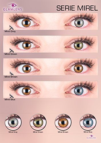 GLAMLENS lentillas de color -gris Mirel Grey + contenedor. 1 par (2 piezas) - 90 Días - Sin Graduación - 0.00 dioptrías - blandos - Lentes de contacto grises de hidrogel de silicona