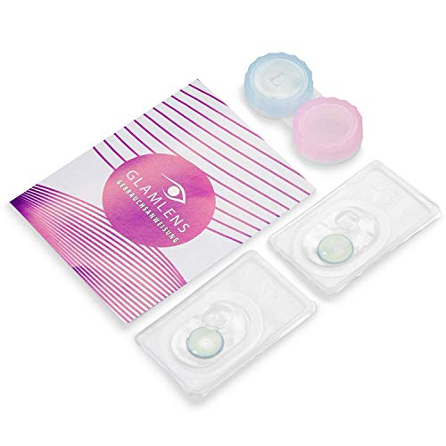 GLAMLENS lentillas de colores azules Elly Blue + contenedor. 1 par (2 piezas) - 90 Días - Sin Graduación - 0.00 dioptrías - blandos - Lentes de contacto azul de hidrogel de silicona