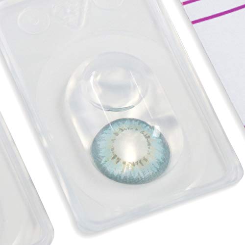GLAMLENS lentillas de colores azules Fresh Mint Blue + contenedor. 1 par (2 piezas) - 90 Días - Sin Graduación - 0.00 dioptrías - blandos - Lentes de contacto azul de hidrogel de silicona