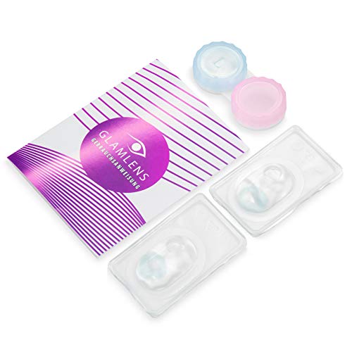 GLAMLENS lentillas de colores azules Grace Blue + contenedor. 1 par (2 piezas) - 90 Días - Sin Graduación - 0.00 dioptrías - blandos - Lentes de contacto azul de hidrogel de silicona