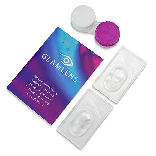 GLAMLENS lentillas de colores azules Keira Blue + contenedor. 1 par (2 piezas) - 90 Días - Sin Graduación - 0.00 dioptrías - blandos - Lentes de contacto azul de hidrogel de silicona