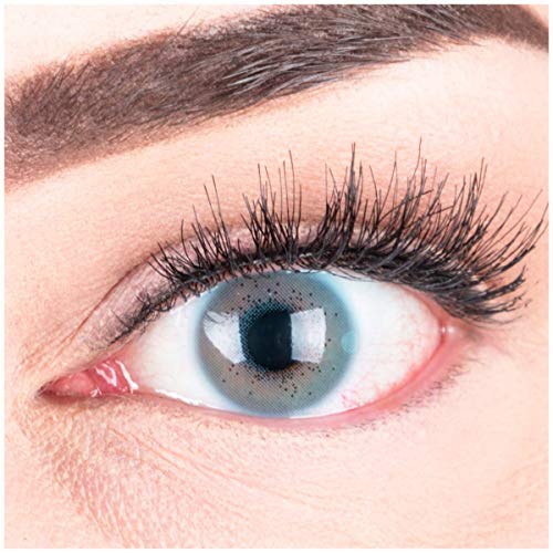 GLAMLENS lentillas de colores azules Lacey Blue + contenedor. 1 par (2 piezas) - 90 Días - Sin Graduación - 0.00 dioptrías - blandos - Lentes de contacto azul de hidrogel de silicona