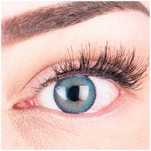 GLAMLENS lentillas de colores azules Mirel Blue + contenedor. 1 par (2 piezas) - 90 Días - Sin Graduación - 0.00 dioptrías - blandos - Lentes de contacto azul de hidrogel de silicona