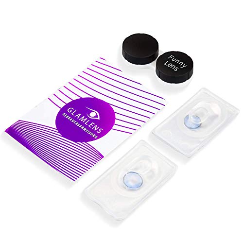 GLAMLENS lentillas de colores azules Mirel Blue + contenedor. 1 par (2 piezas) - 90 Días - Sin Graduación - 0.00 dioptrías - blandos - Lentes de contacto azul de hidrogel de silicona