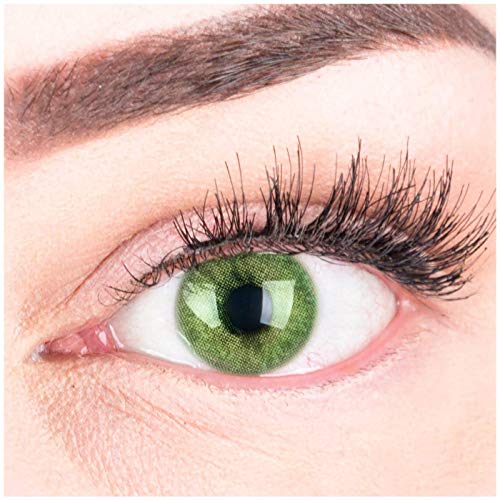 GLAMLENS lentillas de colores verdes Jasmine Green + contenedor. 1 par (2 piezas) - 90 Días - Sin Graduación - 0.00 dioptrías - blandos - Lentes de contacto verde de hidrogel de silicona
