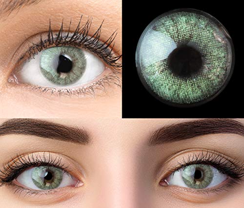 GLAMLENS lentillas de colores verdes Keira Green + contenedor. 1 par (2 piezas) - 90 Días - Sin Graduación - 0.00 dioptrías - blandos - Lentes de contacto verde de hidrogel de silicona