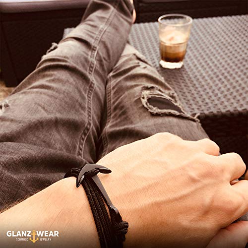 GLANZWEAR Envolver el Brazalete con Ancla de la Nave en Negro Rope Black Edition, Banda Ancla Náutica para los Hombres y Las Mujeres, Pulsera Unisex Muchos Colores de Moda Negro/Rojo