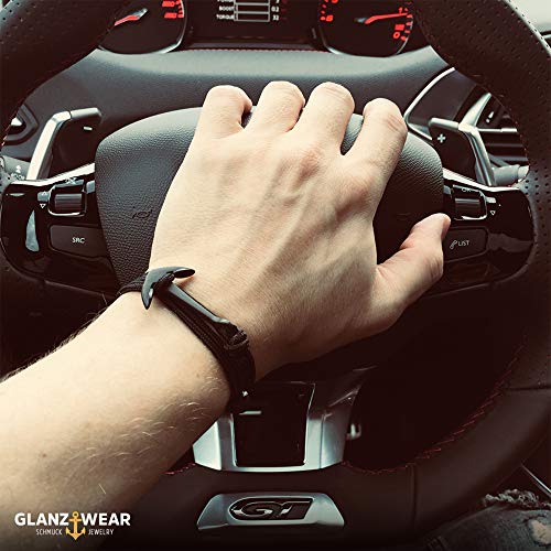 GLANZWEAR Envolver el Brazalete con Ancla de la Nave en Negro Rope Black Edition, Banda Ancla Náutica para los Hombres y Las Mujeres, Pulsera Unisex Muchos Colores de Moda Negro/Rojo