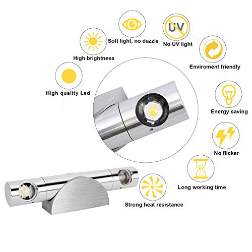 Glighone Apliques de Pared Lámpara Moderna 2 Leds 6W Luz de Moda 360° Ajustable Luz en Aluminio Interior Adecuado para Pasillo, Sala de Estar, Escalera, Dormitorio, Corredor, Blanco Frío