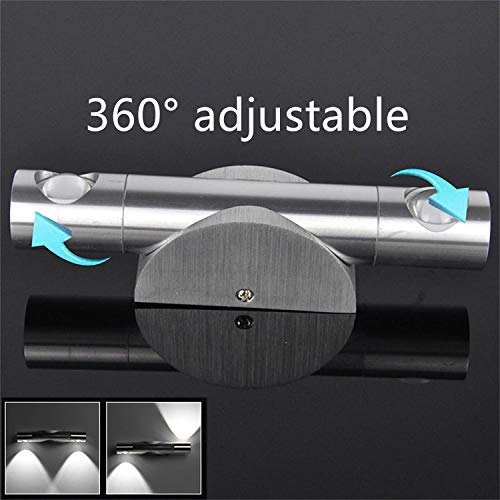Glighone Apliques de Pared Lámpara Moderna 2 Leds 6W Luz de Moda 360° Ajustable Luz en Aluminio Interior Adecuado para Pasillo, Sala de Estar, Escalera, Dormitorio, Corredor, Blanco Frío