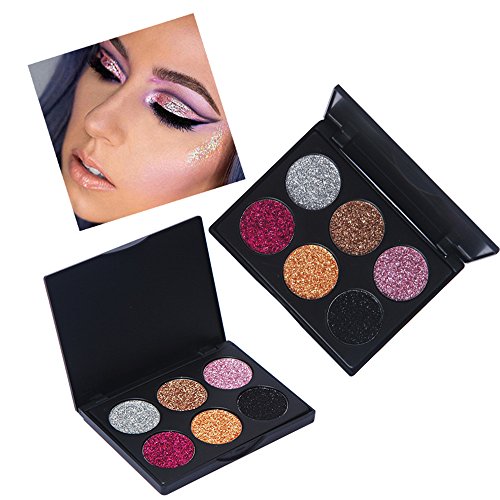 Glitter Polvo Paleta de Maquillaje Profesional, Ruwhere 6 Colores Purpurina Gel Arte de Uñas Decoración cara cuerpo labios sombra de ojos maquillaje con purpurina Maquillaje de Ojos Sombra