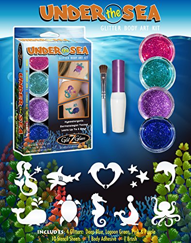 GlitZGlam Kit de Tatuajes de Purpurina Bajo el Mar - Tatuajes temporales y Body Art