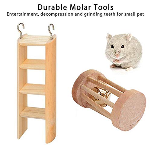 Glossia Juego de 10 Piezas Hamster Chew Toys Jerbos de Madera Natural Ratas Chinchillas Accesorios Ejercicio Campana Rodillo Dientes Molar Juguete para Conejillo de Indias Conejos