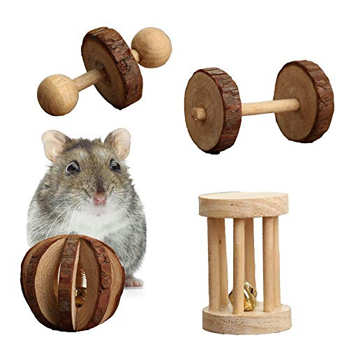 Glossia Juego de 10 Piezas Hamster Chew Toys Jerbos de Madera Natural Ratas Chinchillas Accesorios Ejercicio Campana Rodillo Dientes Molar Juguete para Conejillo de Indias Conejos