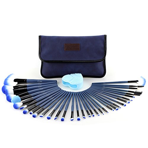 Glow Set de brochas para maquillaje (34 Piezas, Azul)