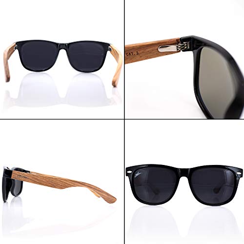 glozzi Gafas de sol de madera polarizadas para hombres y mujeres UV 400 Categoría 3 con estuche - Zebrano