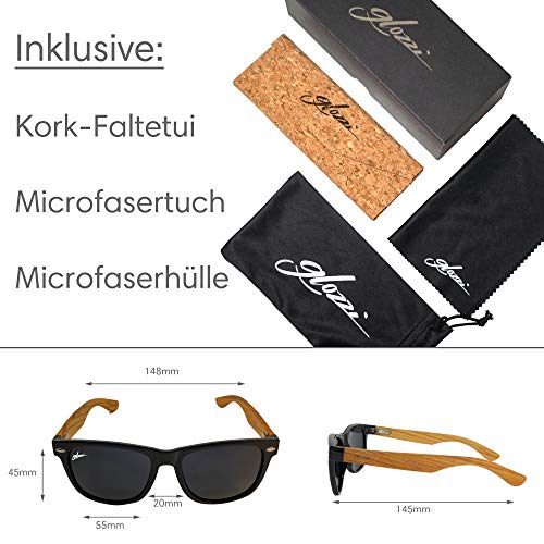 glozzi Gafas de sol de madera polarizadas para hombres y mujeres UV 400 Categoría 3 con estuche - Zebrano