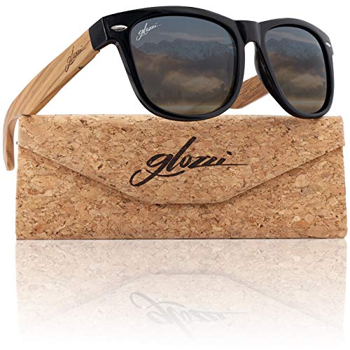 glozzi Gafas de sol de madera polarizadas para hombres y mujeres UV 400 Categoría 3 con estuche - Zebrano