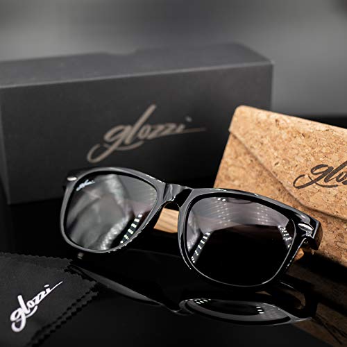 glozzi Gafas de sol de madera polarizadas para hombres y mujeres UV 400 Categoría 3 con estuche - Zebrano