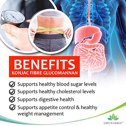 Glucomanano 500mg - Fibra Natural de la Raíz del Konjac - Para Hombres y Mujeres - 180 Cápsulas de Earths Design