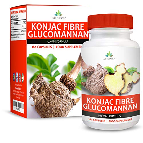 Glucomanano 500mg - Fibra Natural de la Raíz del Konjac - Para Hombres y Mujeres - 180 Cápsulas de Earths Design